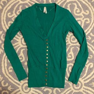 Small Colorstory green snap cardigan NWOT